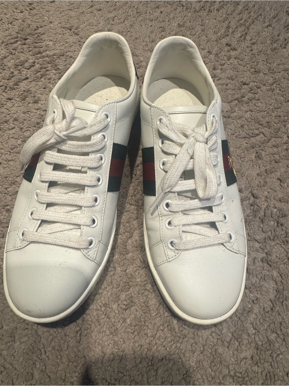 White gucci Leather Sneakers with Green/Red Stripe
